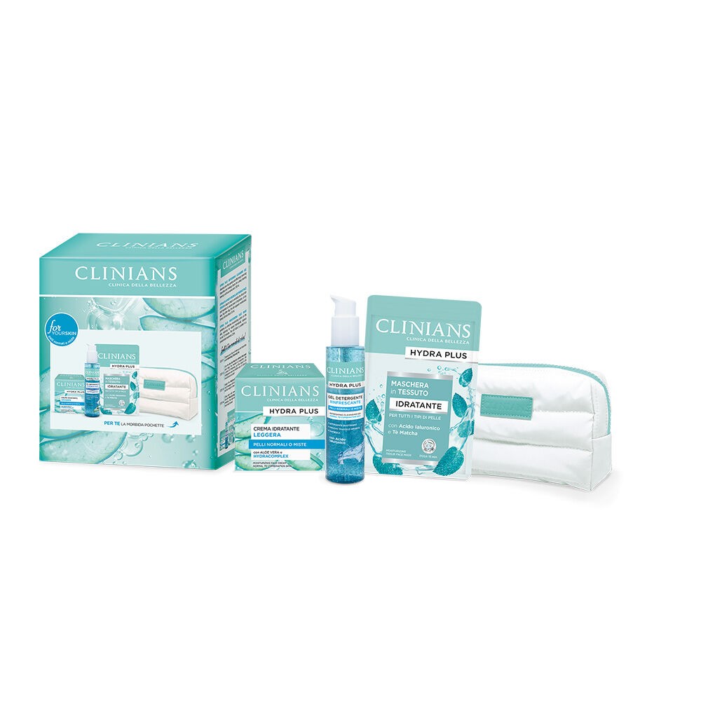 Clinians hydra plus coffr crema idratante+gel detergente+maschera+ pochette