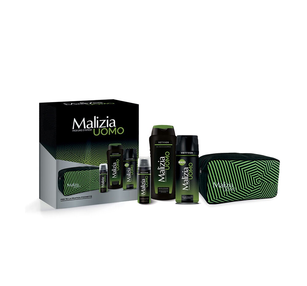 Malizia uomo vetyver cof deo 175ml+d/s 250ml+ sch barba 50ml+ portascarpe