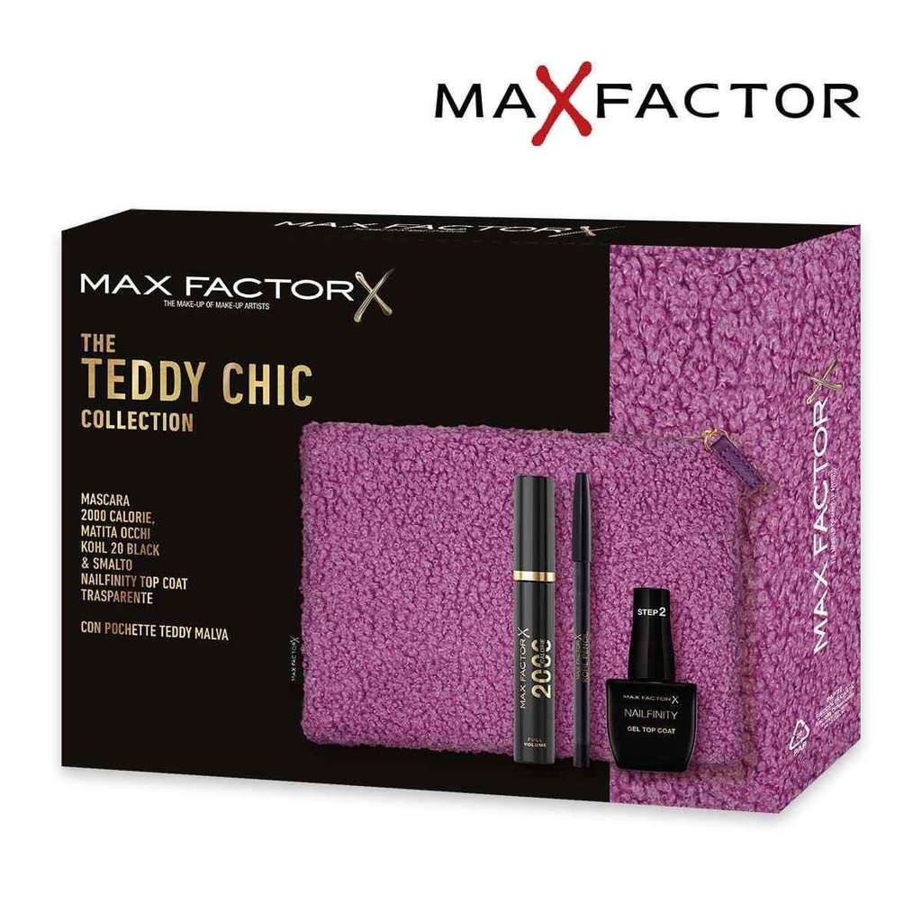 Max factor coffret mascara 2000 cal black+matita+smalto+ pochette 24
