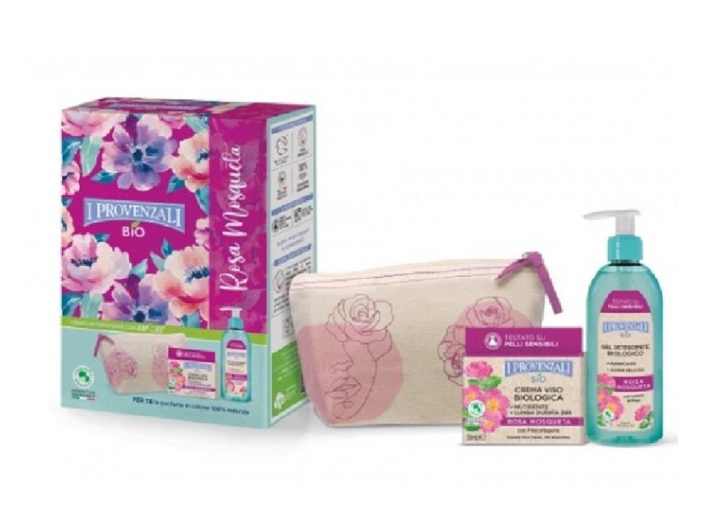 I Provenzali cof rosa mosqueta crema viso 50ml+gel detergente 150ml+ pochette